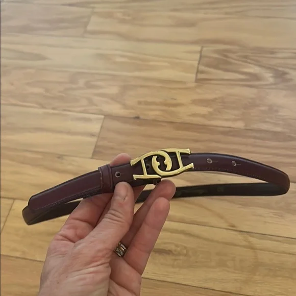 Embossed Burgundy Leather Belt with Gold Buckle Etienne Aigner Vintage red leather embossed belt Etienne | Mercari main image 4
